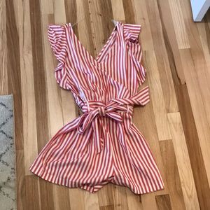 J crew striped short romper with tie waist